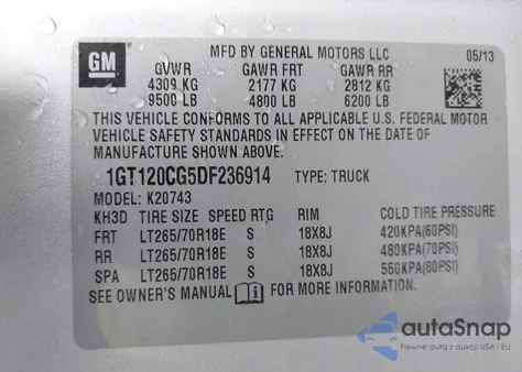 2013 GMC Sierra 2500Hd Sle from USA, damaged, VIN 1GT120CG5DF236914